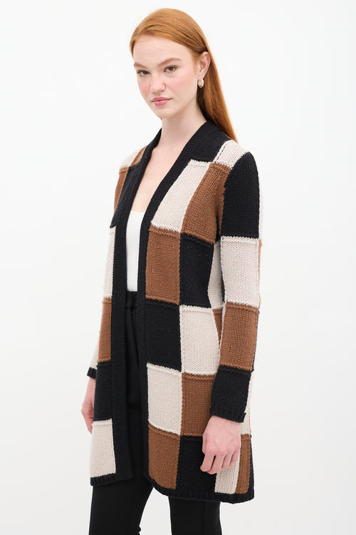 Max Mara Black & Multicolour Wool Patchwork Knit Cardigan