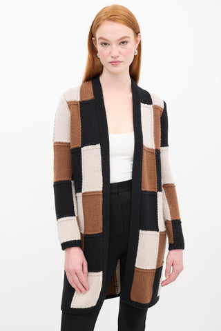 Max Mara Black & Multicolour Wool Patchwork Knit Cardigan