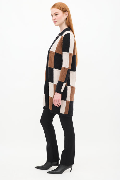 Max Mara Black & Multicolour Wool Patchwork Knit Cardigan