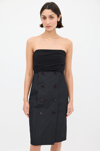 Max Mara Black Nylon Strapless Dress