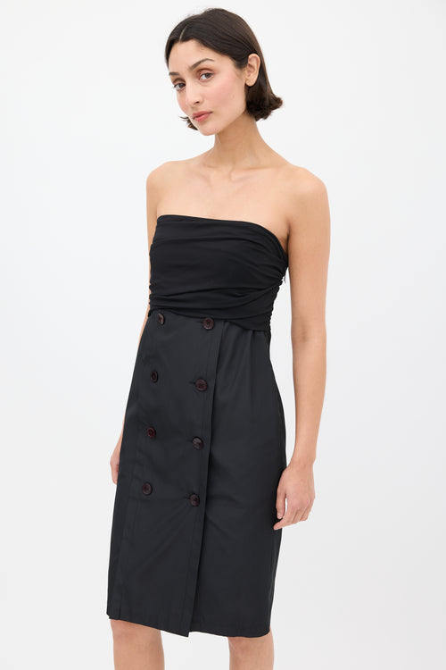 Max Mara Black Nylon Strapless Dress