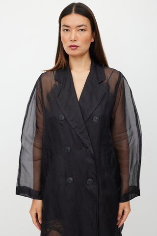 Max Mara Black Sheer Silk Double Breasted Trench Coat