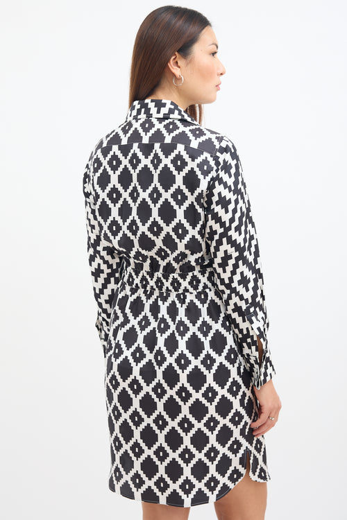 Max Mara White & Black Silk Printed Shirt Dress