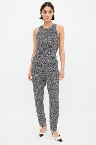 Max Mara Black & White Printed Sleeveless Jumpsuit