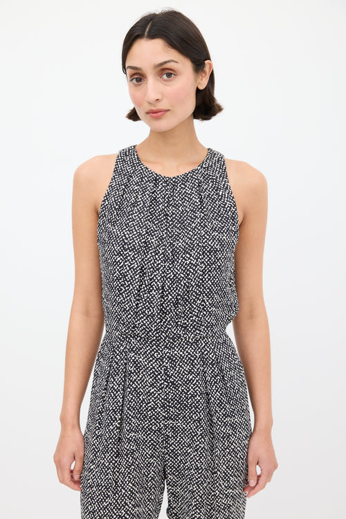 Max Mara Black & White Printed Sleeveless Jumpsuit