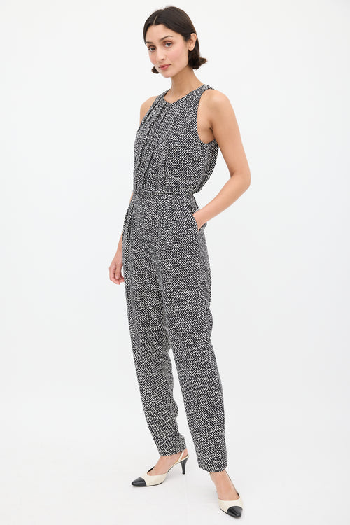 Max Mara Black & White Printed Sleeveless Jumpsuit