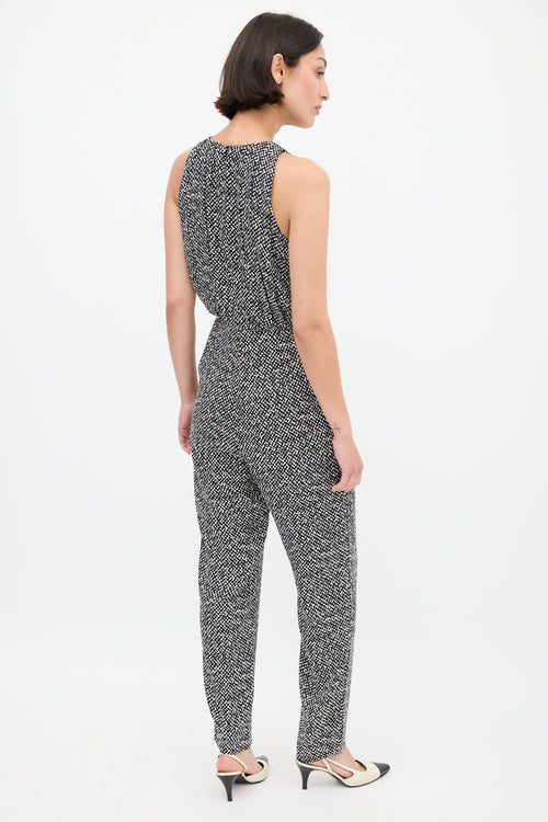 Max Mara Black & White Printed Sleeveless Jumpsuit