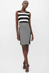 Max Mara Black & White Striped Sheath Dress