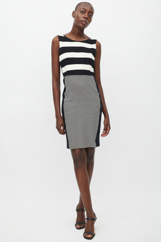 Max Mara Black & White Striped Sheath Dress