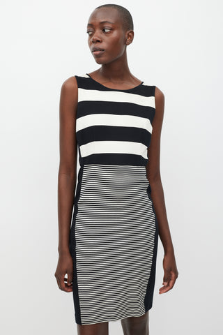 Max Mara Black & White Striped Sheath Dress