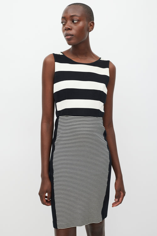 Max Mara Black & White Striped Sheath Dress
