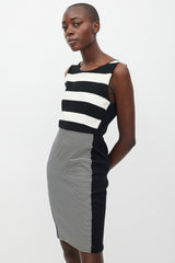 Max Mara Black & White Striped Sheath Dress