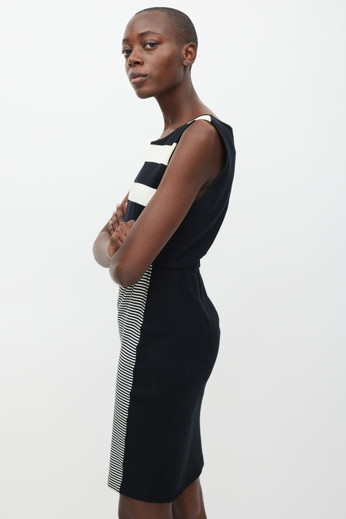 Max Mara Black & White Striped Sheath Dress