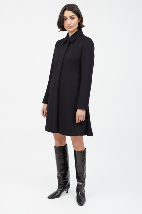 Max Mara Black Wool & Cashmere A-Line Coat