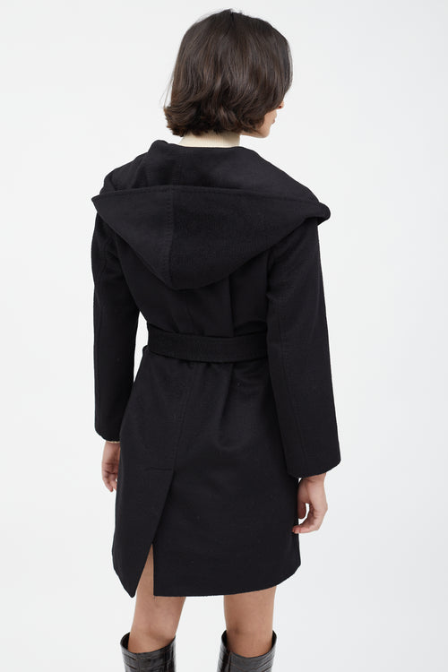 Max Mara Black Wool Hooded Wrap Coat
