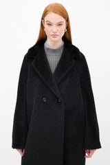 Max Mara Black Wool Teddy Fur Trim Coat