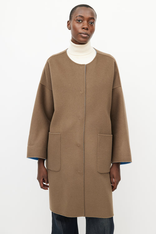 Max Mara Blue & Brown Reversible Wool Coat