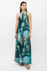 Max Mara Blue & Multicolour Silk Belted Dress