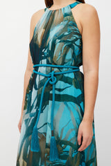 Max Mara Blue & Multicolour Silk Belted Dress