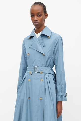 Max Mara Blue Nylon A-Line Belted Trench Coat