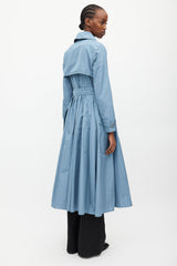Max Mara Blue Nylon A-Line Belted Trench Coat