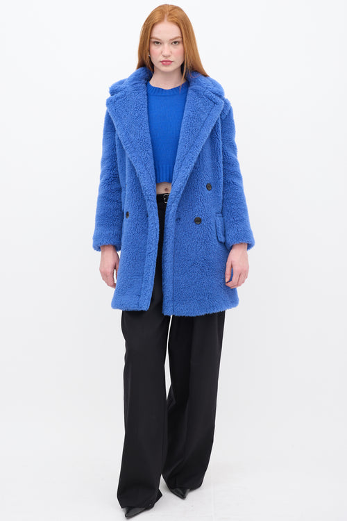 Max Mara Blue Wool Double Breasted Teddy Coat