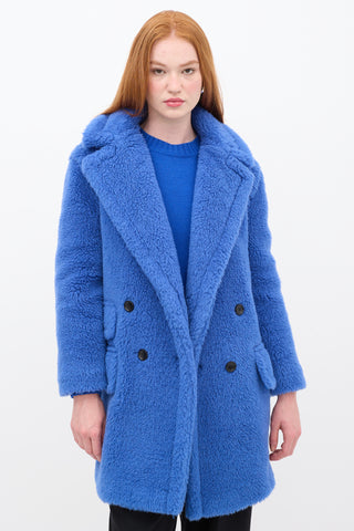 Max Mara Blue Wool Double Breasted Teddy Coat