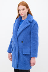 Max Mara Blue Wool Double Breasted Teddy Coat