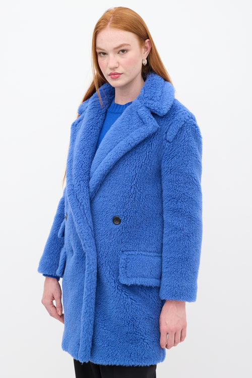 Max Mara Blue Wool Double Breasted Teddy Coat