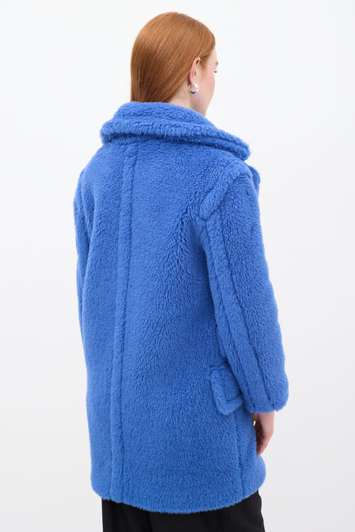 Max Mara Blue Wool Double Breasted Teddy Coat