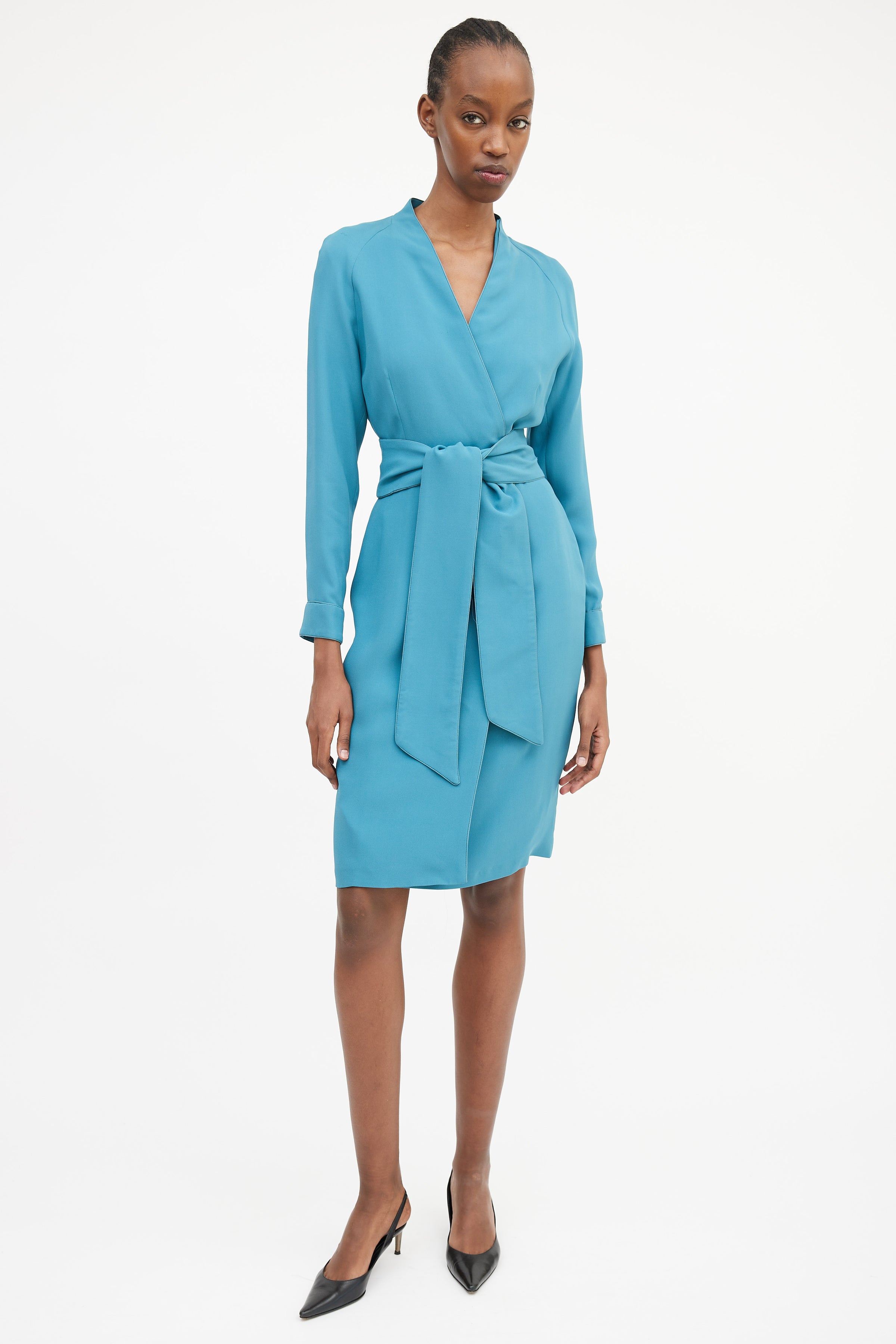 Max Mara // Blue Wrap Front Belted Dress – VSP Consignment Max Mara // Blue Wrap Front Belted Dress – VSP Consignment