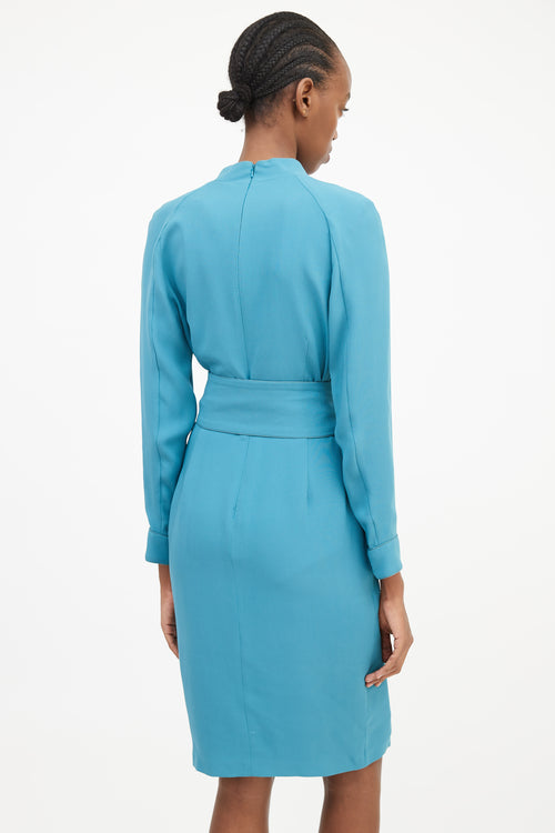 Max Mara Blue Wrap Front Belted Dress