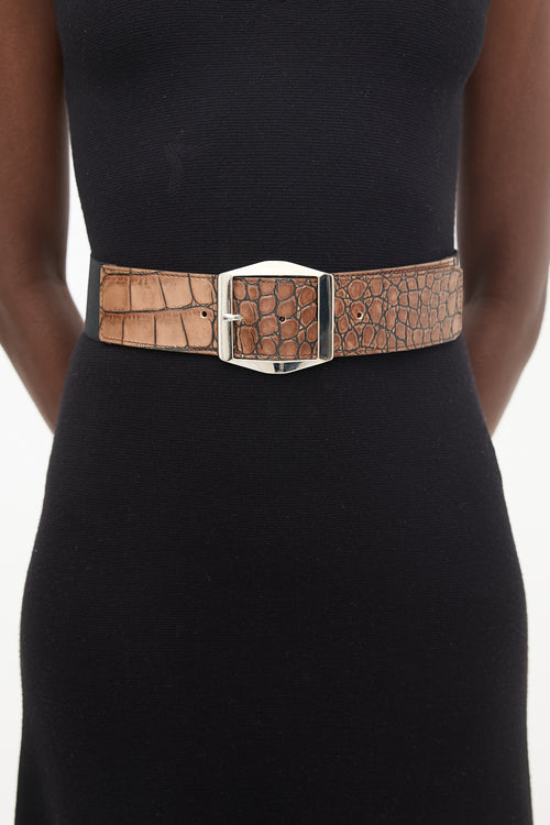 Max Mara Brown Leather Embossed Belt