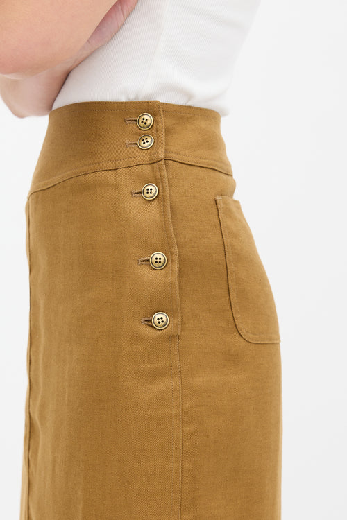 Max Mara Brown Linen Buttoned Midi Skirt