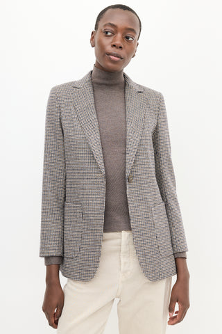 Max Mara Brown & Navy Wool Houndstooth Blazer