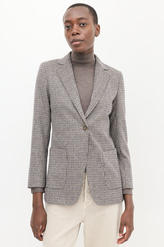 Max Mara Brown & Navy Wool Houndstooth Blazer