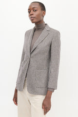 Max Mara Brown & Navy Wool Houndstooth Blazer