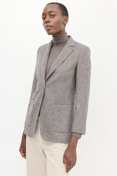 Max Mara Brown & Navy Wool Houndstooth Blazer