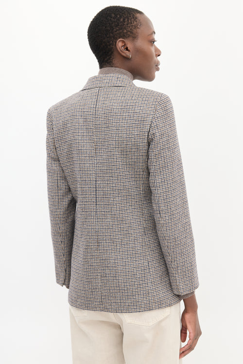 Max Mara Brown & Navy Wool Houndstooth Blazer