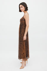 Max Mara Brown Printed Sheer Empire Waist Midi Dress