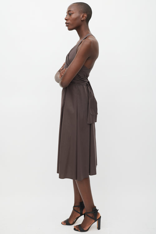Max Mara Brown Tie Front A-Line Dress