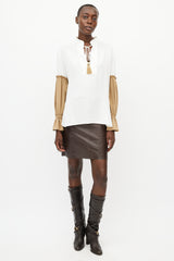 Max Mara Cream & Brown Silk Top