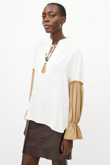 Max Mara Cream & Brown Silk Top