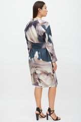 Max Mara Cream & Multicolour Silk Tie Dye Belted Dress