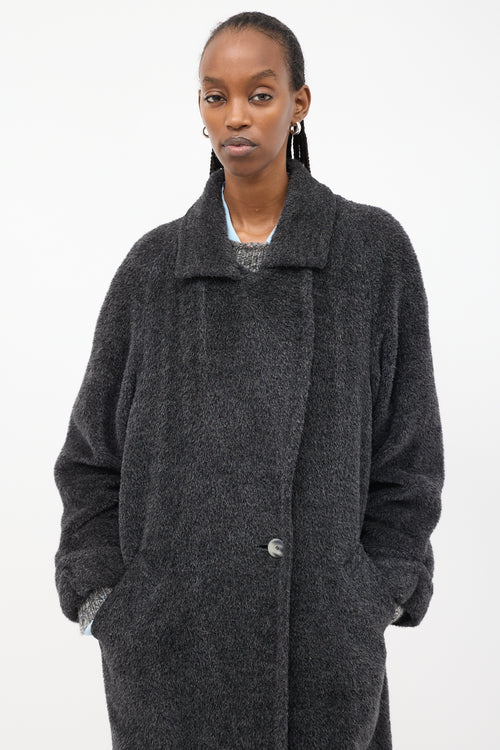 Max Mara Dark Grey Fuzzy Wool Long Coat