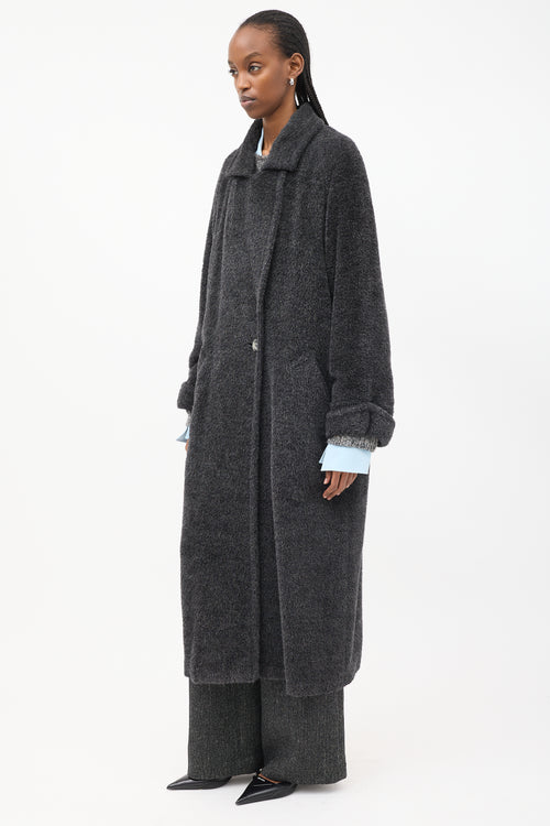 Max Mara Dark Grey Fuzzy Wool Long Coat