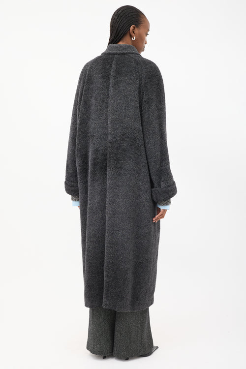 Max Mara Dark Grey Fuzzy Wool Long Coat