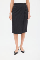 Max Mara Dark Grey Wool & Leather Striped Skirt