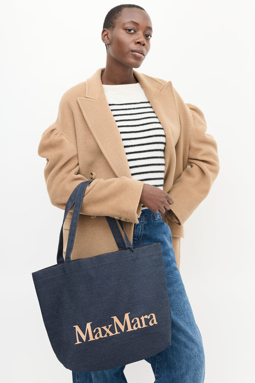 Max Mara Dark Wash Denim Logo Tote Bag