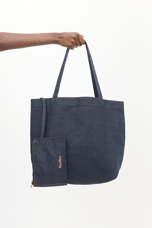 Max Mara Dark Wash Denim Logo Tote Bag